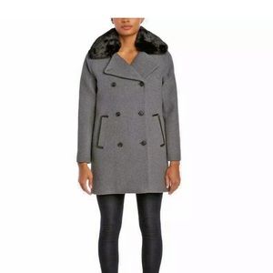 Wool peacoat with fur lined collar